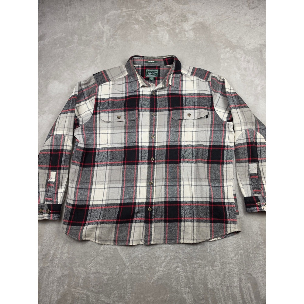 Woolrich Oxbow Bend Flannel Shirt Mens XXL Gray Red Plaid Cotton Heavyweight L/S